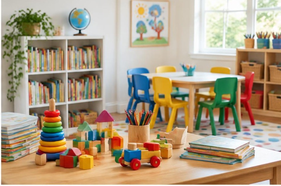 Imagem ilustrativa: Livros e brinquedos em espaço educativo
